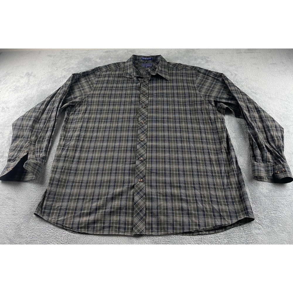 Paul Fredrick Mens XXLT Plaid Button Down Shirt Olive Green Long Staple Cotton - Picture 2 of 11